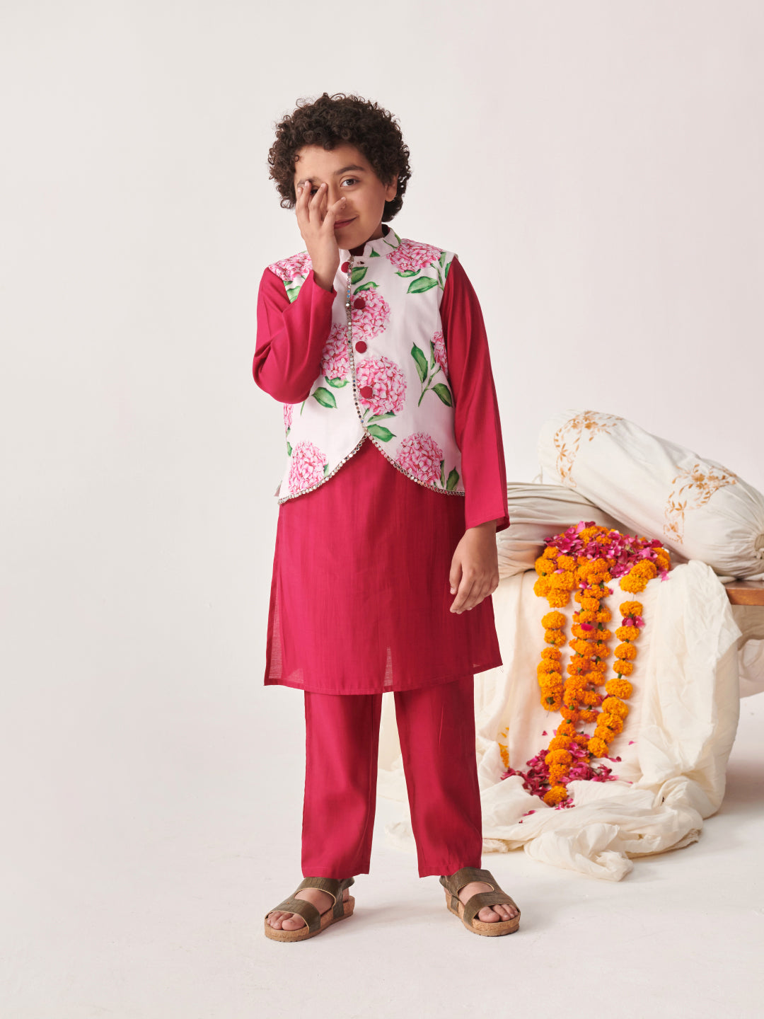 Boys Printed Regular Kurta With Pyjamas (KP-WINETESCA)