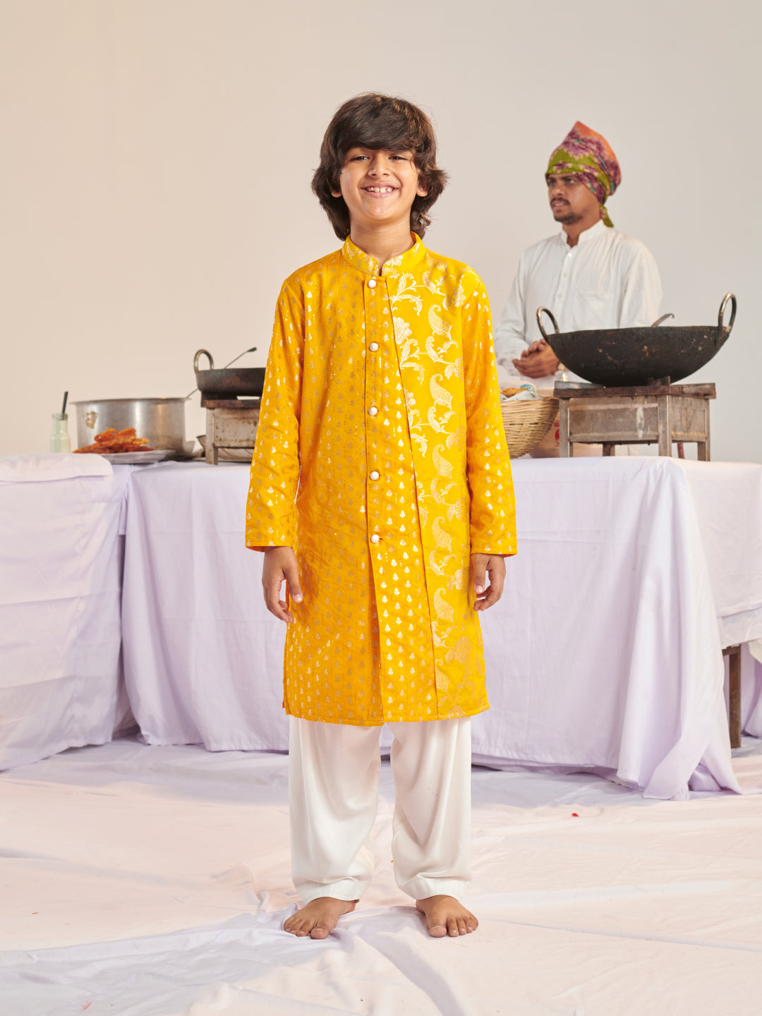 Boys Floral Regular Kurta With Pyjamas (KP-YELLOWBANARASI)