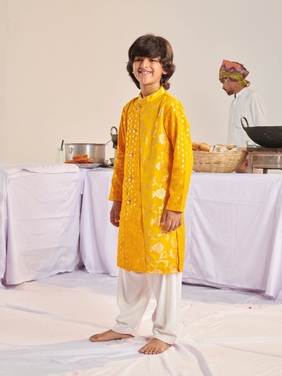 Boys Floral Regular Kurta With Pyjamas (KP-YELLOWBANARASI)