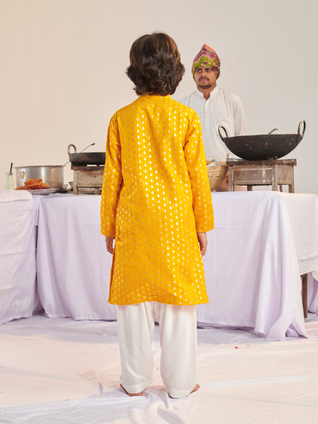 Boys Floral Regular Kurta With Pyjamas (KP-YELLOWBANARASI)