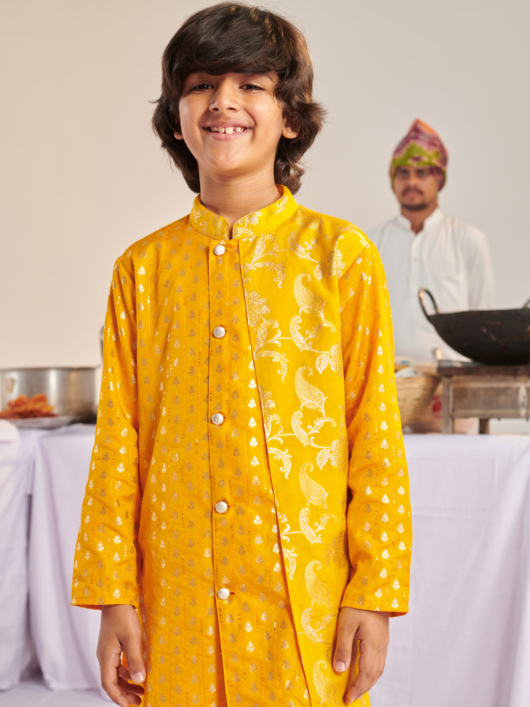 Boys Floral Regular Kurta With Pyjamas (KP-YELLOWBANARASI)