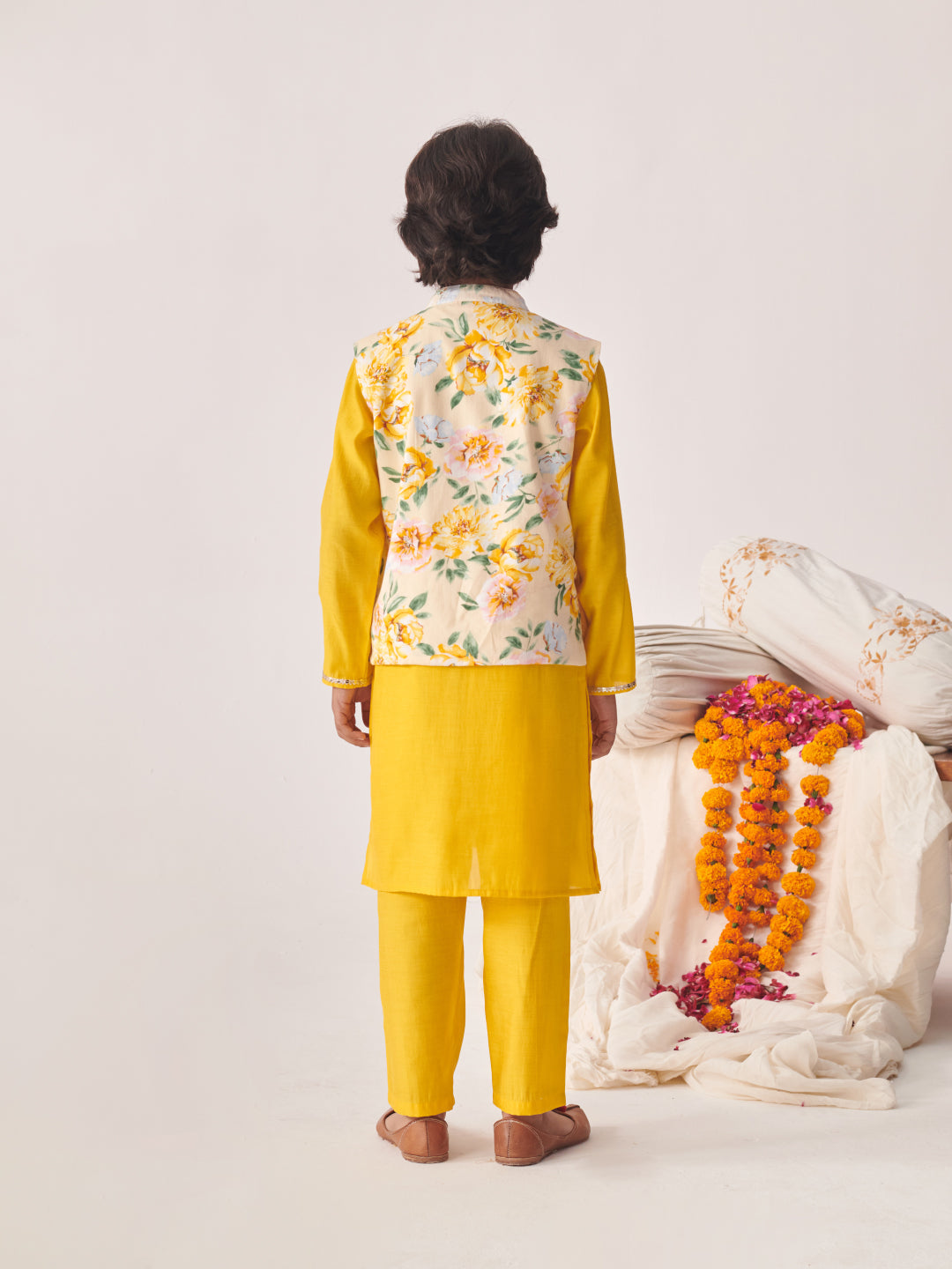 Boys Regular Kurta With Pyjamas (KP-YELLOWCHANDERI)