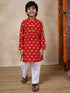 Boys Mandarin Collar Animal Printed Regular Kurta With Pyjamas (KP-YELLOWHATHI)