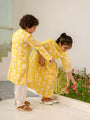 Boys Floral Printed Pure Cotton Kurta with Pyjamas (KP-YELLOWOFFWHITE)