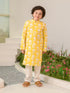 Boys Floral Printed Pure Cotton Kurta with Pyjamas (KP-YELLOWOFFWHITE)