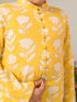 Boys Floral Printed Pure Cotton Kurta with Pyjamas (KP-YELLOWOFFWHITE)