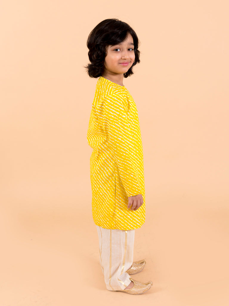 Boys Yellow Bandhani Angrakha Pure Cotton Kurta with Patiala (kp-yellowlurex)