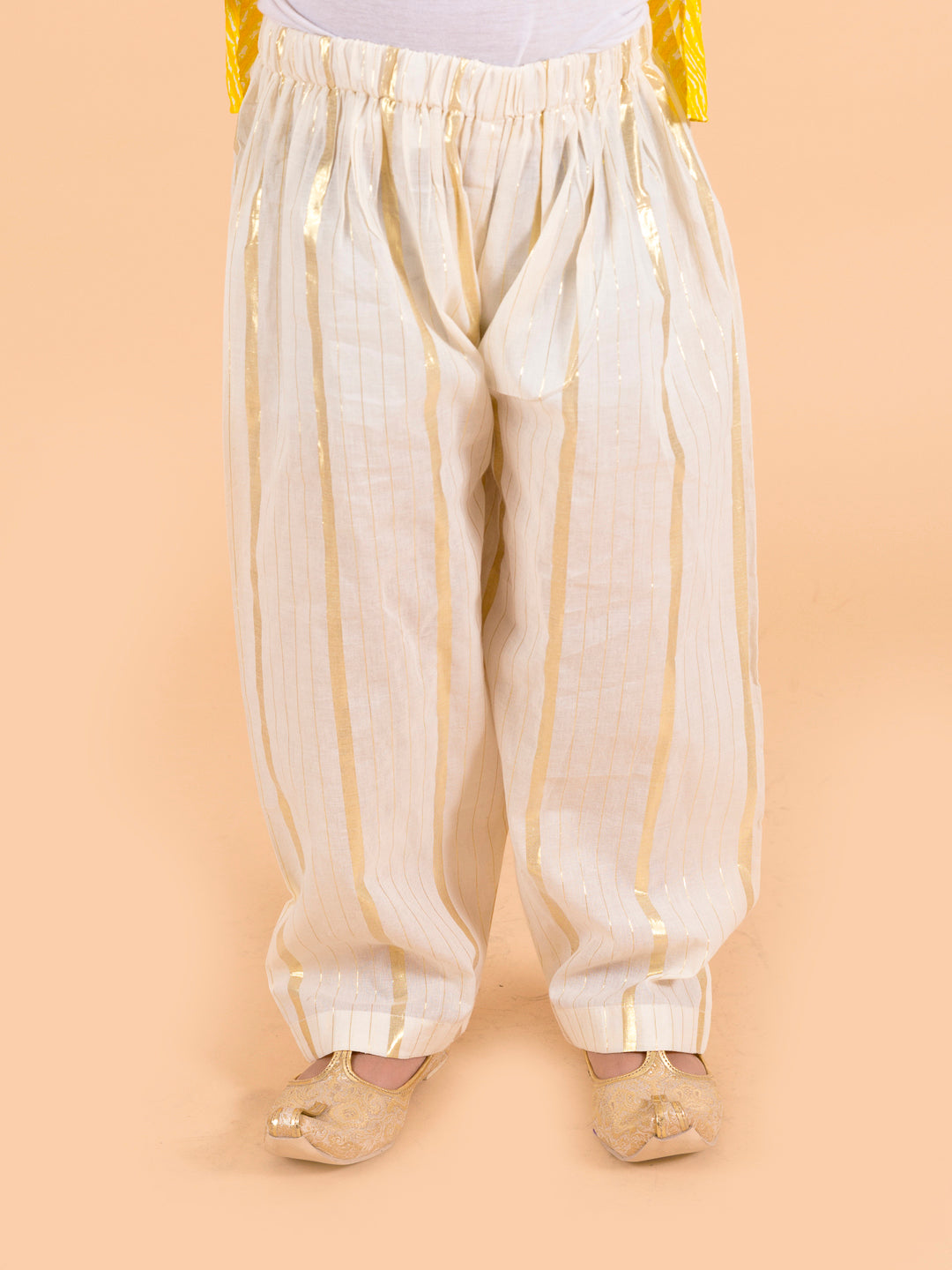 Boys Yellow Bandhani Angrakha Pure Cotton Kurta with Patiala (kp-yellowlurex)