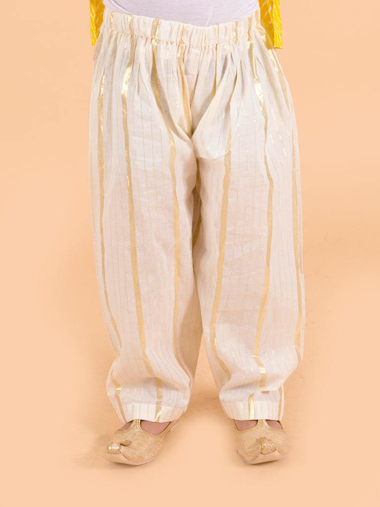 Boys Yellow Bandhani Angrakha Pure Cotton Kurta with Patiala (kp-yellowlurex)