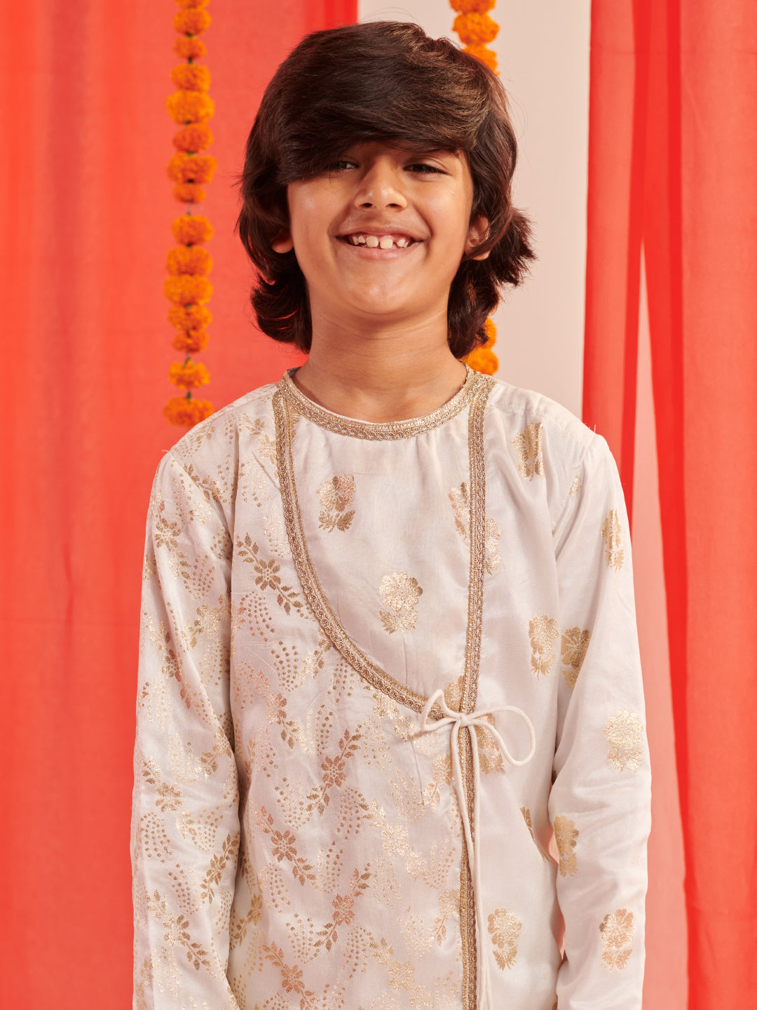 Boys Floral Regular Kurta With Trousers (KP-ZARIWHITE)