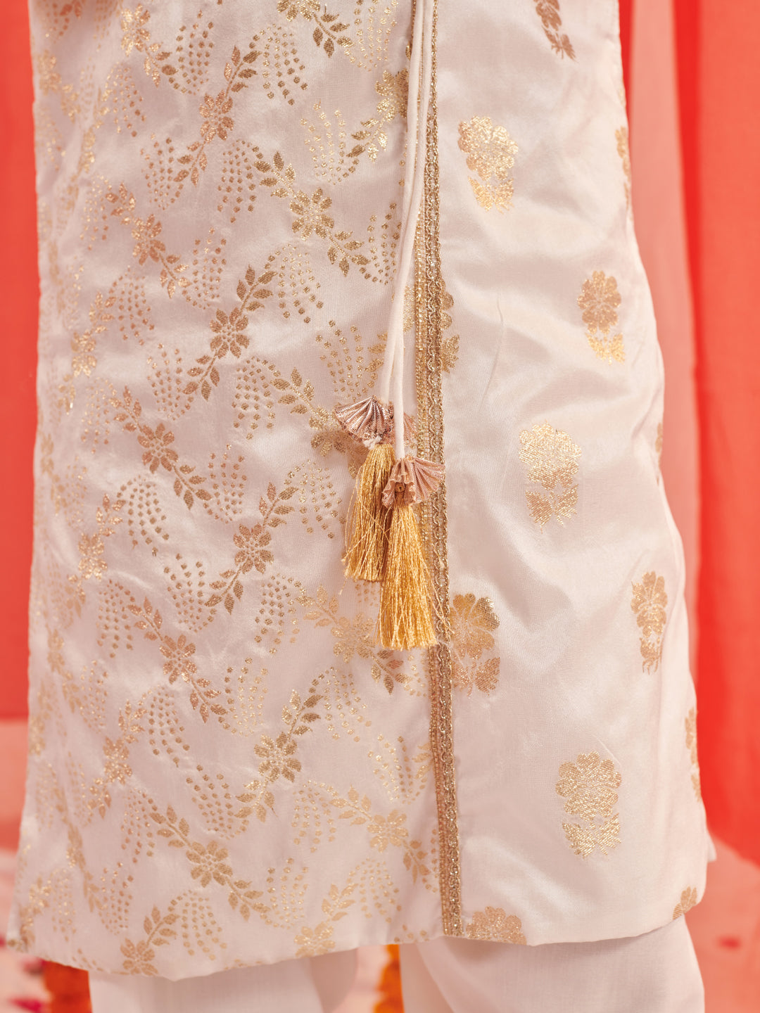 Boys Floral Regular Kurta With Trousers (KP-ZARIWHITE)