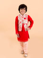 Boys Red Floral Layered Pure Cotton Kurta Pyjama With Jacket (KP-Redfloral)