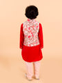 Boys Red Floral Layered Pure Cotton Kurta Pyjama With Jacket (KP-Redfloral)