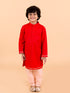 Boys Red Floral Layered Pure Cotton Kurta Pyjama With Jacket (KP-Redfloral)