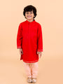 Boys Red Floral Layered Pure Cotton Kurta Pyjama With Jacket (KP-Redfloral)