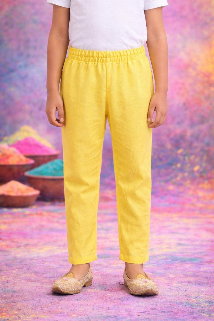 Pspeaches Boys Yellow Ethnic Solid Straight Fit Rayon Kurta With Pyjamas Featuring Pocket Embroidery (SKU-KP-YellowRayon)