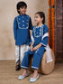 Girls Floral Yoke Design Regular Kurta With Trousers Dupatta (KS-BLUEEMB)