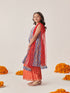 Girls Floral Printed Empire Gotta Patti Kurta With Palazzos With Dupatta (KS-BLUEORANGEFOIL)