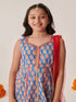 Girls Floral Printed Empire Gotta Patti Kurta With Palazzos With Dupatta (KS-BLUEORANGEFOIL)