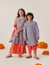 Girls Floral Printed Empire Gotta Patti Kurta With Palazzos With Dupatta (KS-BLUEORANGEFOIL)