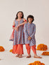 Girls Floral Printed Empire Gotta Patti Kurta With Palazzos With Dupatta (KS-BLUEORANGEFOIL)
