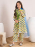 Girls Floral Printed Empire A-Line Pure Cotton Kurta with Trousers & Dupatta (KS-BLUESUNFLOWER)
