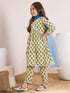 Girls Floral Printed Empire A-Line Pure Cotton Kurta with Trousers & Dupatta (KS-BLUESUNFLOWER)