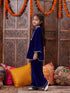 Girls Yoke Design Mandarin Collar Regular Gotta Patti Velvet Kurta with Salwar (KS-BLUEVELVET)
