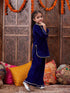 Girls Yoke Design Mandarin Collar Regular Gotta Patti Velvet Kurta with Salwar (KS-BLUEVELVET)