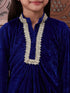 Girls Yoke Design Mandarin Collar Regular Gotta Patti Velvet Kurta with Salwar (KS-BLUEVELVET)
