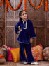 Girls Yoke Design Mandarin Collar Regular Gotta Patti Velvet Kurta with Salwar (KS-BLUEVELVET)