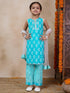 Girls Floral Printed Regular Kurti With Pyjamas With Dupatta (KS-BLUEWHITEBOOTI)