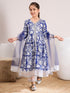 Girls Floral Printed A-Line Pure Cotton Kurta with Palazzos & Dupatta (KS-BLUEWHITEORGANZA)
