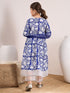Girls Floral Printed A-Line Pure Cotton Kurta with Palazzos & Dupatta (KS-BLUEWHITEORGANZA)