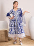 Girls Floral Printed A-Line Pure Cotton Kurta with Palazzos & Dupatta (KS-BLUEWHITEORGANZA)
