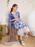 Girls Floral Printed A-Line Pure Cotton Kurta with Palazzos & Dupatta (KS-BLUEWHITEORGANZA)