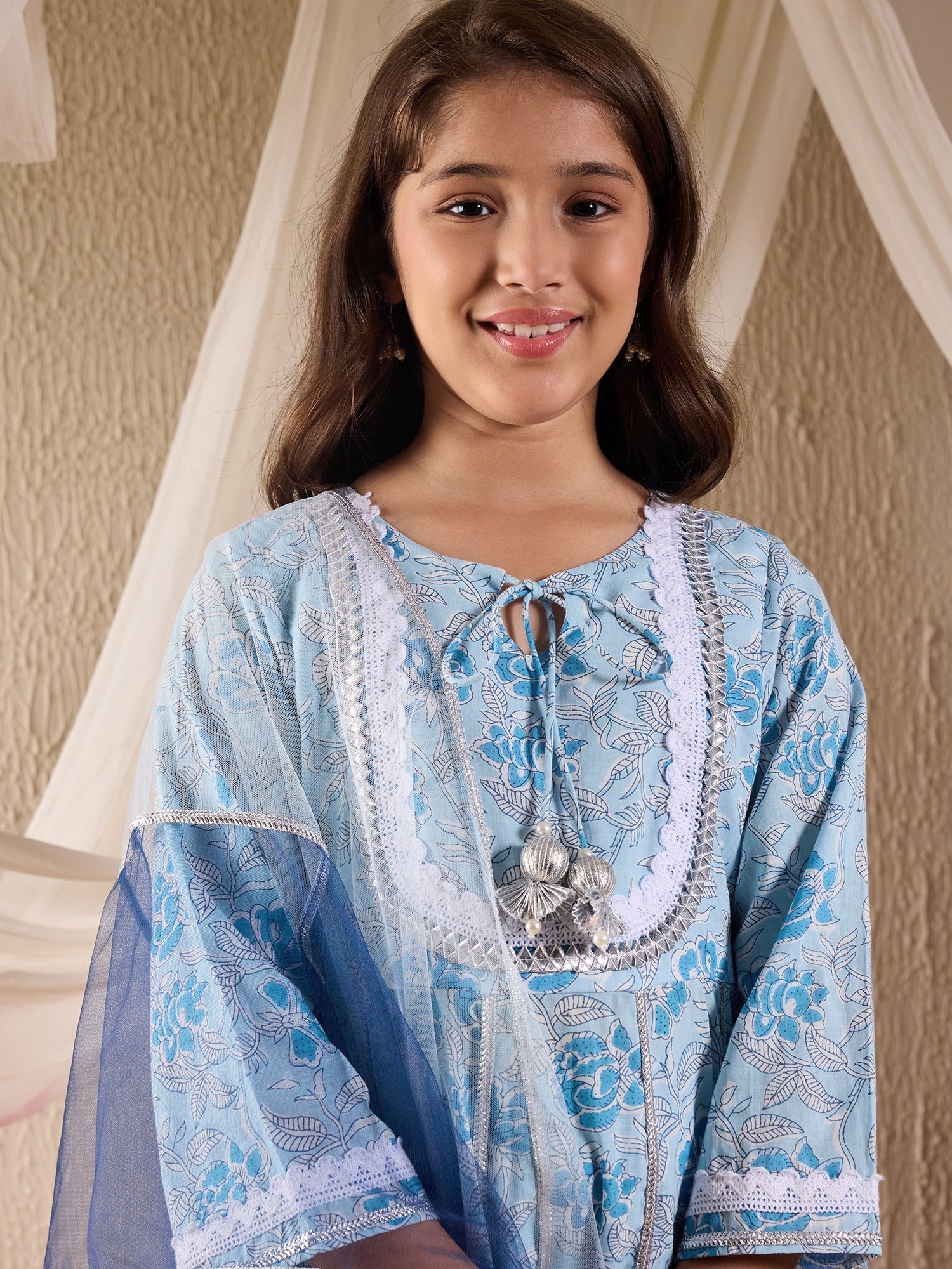 Girls Floral Printed Regular Kurta With Pyjamas With Dupatta (KS-FIROZIJAAL)