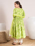 Girls Floral Printed A-Line Empire Kurta with Trousers & Dupatta (KS-GREENSLUBFLORAL)