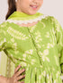 Girls Floral Printed A-Line Empire Kurta with Trousers & Dupatta (KS-GREENSLUBFLORAL)