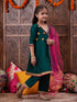 Pspeaches Girls Floral Yoke Design Angrakha Gotta Patti A Line Kurta With Trousers & Dupatta (KS-GREENTAFETA)