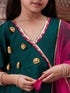 Pspeaches Girls Floral Yoke Design Angrakha Gotta Patti A Line Kurta With Trousers & Dupatta (KS-GREENTAFETA)