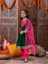 Girls Gotta Patti Detail Anarkali Velvet Kurta & Trousers With Dupatta (KS-GREENVELVET)