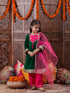 Girls Gotta Patti Detail Anarkali Velvet Kurta & Trousers With Dupatta (KS-GREENVELVET)