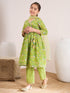 Girls Floral Printed Pleated A-Line Pure Cotton Kurta with Trousers & Dupatta (KS-GREENYELLOWJAAL)