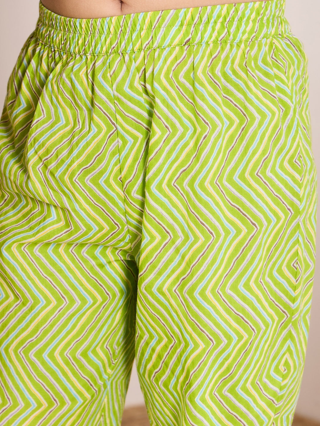 Girls Floral Printed Pleated A-Line Pure Cotton Kurta with Trousers & Dupatta (KS-GREENYELLOWJAAL)