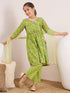 Girls Floral Printed Pleated A-Line Pure Cotton Kurta with Trousers & Dupatta (KS-GREENYELLOWJAAL)