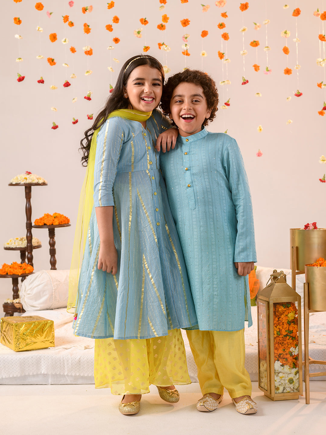 Girls Printed Regular Pure Cotton Kurta with Palazzos & Dupatta (KS-GREYLUREX)