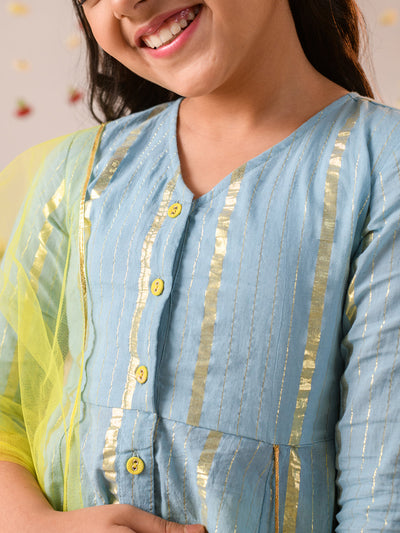 Girls Printed Regular Pure Cotton Kurta with Palazzos & Dupatta (KS-GREYLUREX)