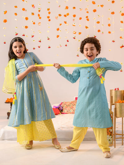 Girls Printed Regular Pure Cotton Kurta with Palazzos & Dupatta (KS-GREYLUREX)