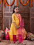 Pspeaches Girls Striped Embroidered Chanderi Cotton Anarkali Kurta With Trousers & Dupatta (KS-LUREXYELLOW)